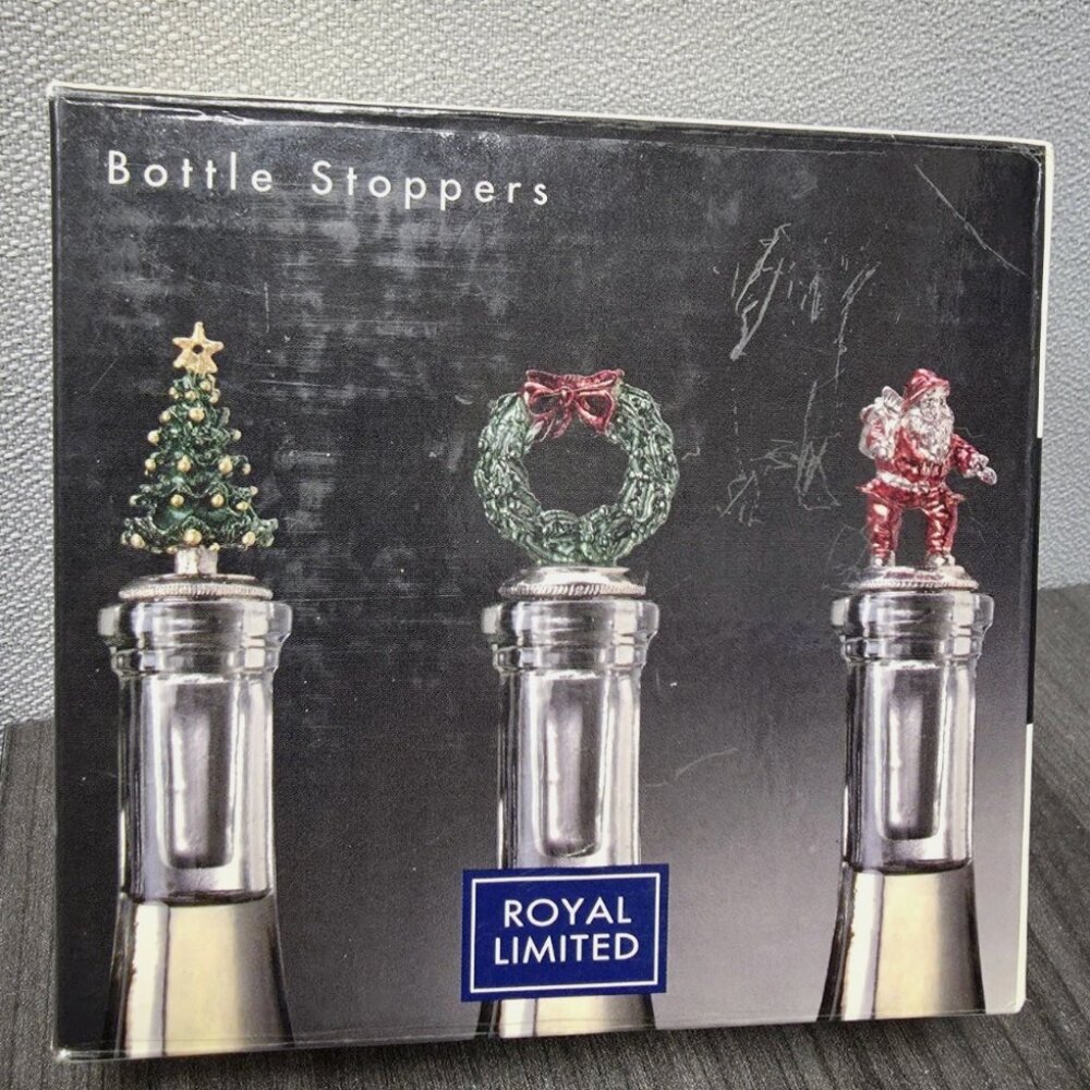 BRAND NEW IN BOX Royal Limited Christmas Wine Bottle Stoppers Set of 3 Holiday